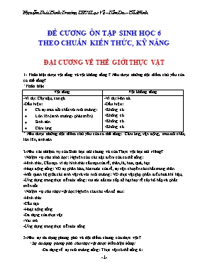 Đề cương ôn tập môn Sinh học Lớp 6 ( Chuẩn kiến thức kỹ năng)